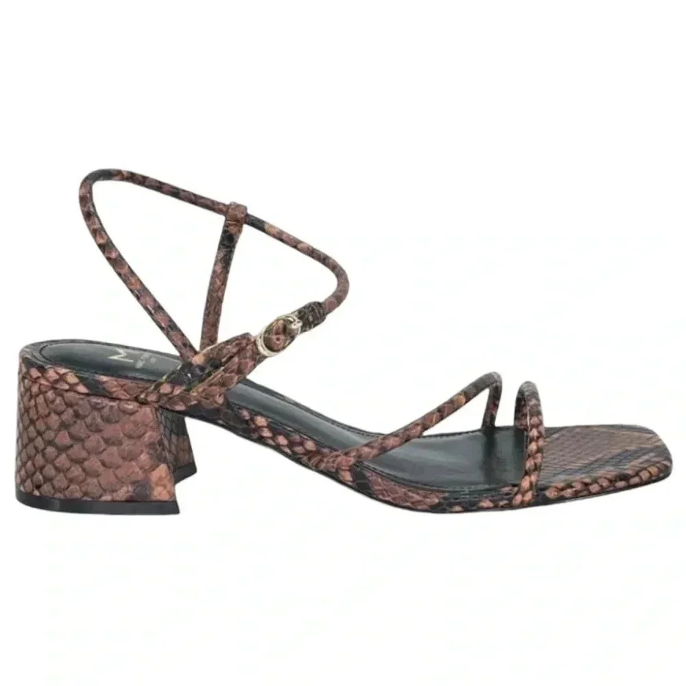 Marc Fisher LTD Womens Sandal 8.5M Jiny2 Brown Snake Print Block Heel - Picture 2 of 16